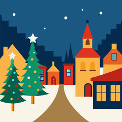 Naklejka premium Street decorated for Christmas in a small European town