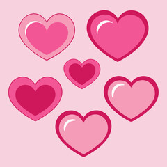 Pink heart icons set vector illustration