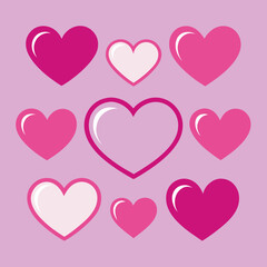 Pink heart icons set vector illustration