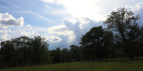 Obraz premium Clear blue sky with fluffy white clouds on a sunny day, nature, weather, serene