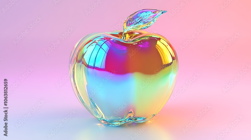 Poster iridescent apricot with shiny chrome texture