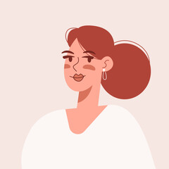 Young Woman with Smile Cartoon Portrait. Positive and Happy Face. Vector illustration