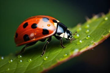 Obraz premium Ladybug's Detailed Portrait on a Leaf
