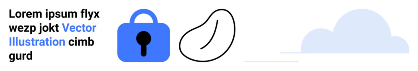 Blue security lock, abstract leaf icon, and blue cloud with placeholder text for security, environment, cloud computing, digital solutions, SaaS, online safety, eco-technology. Banner for landing