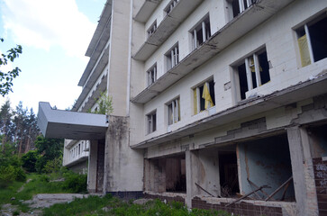 Ghost town in Eastern Europe.Former Soviet kids sport camp.Ukraine gets rid of the consequences of communism. Ruins. Kiev Region,Ukraine