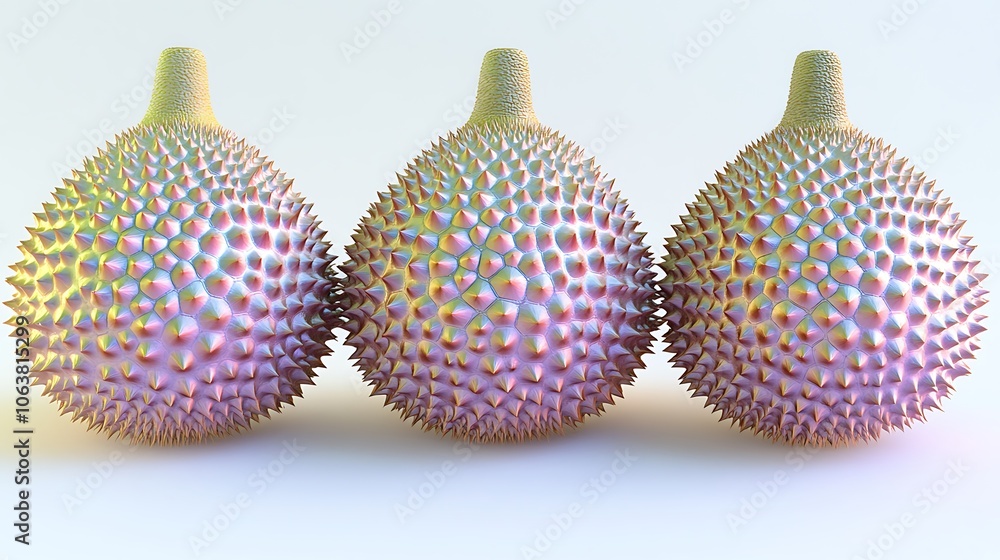 Poster iridescent durian with shiny chrome texture