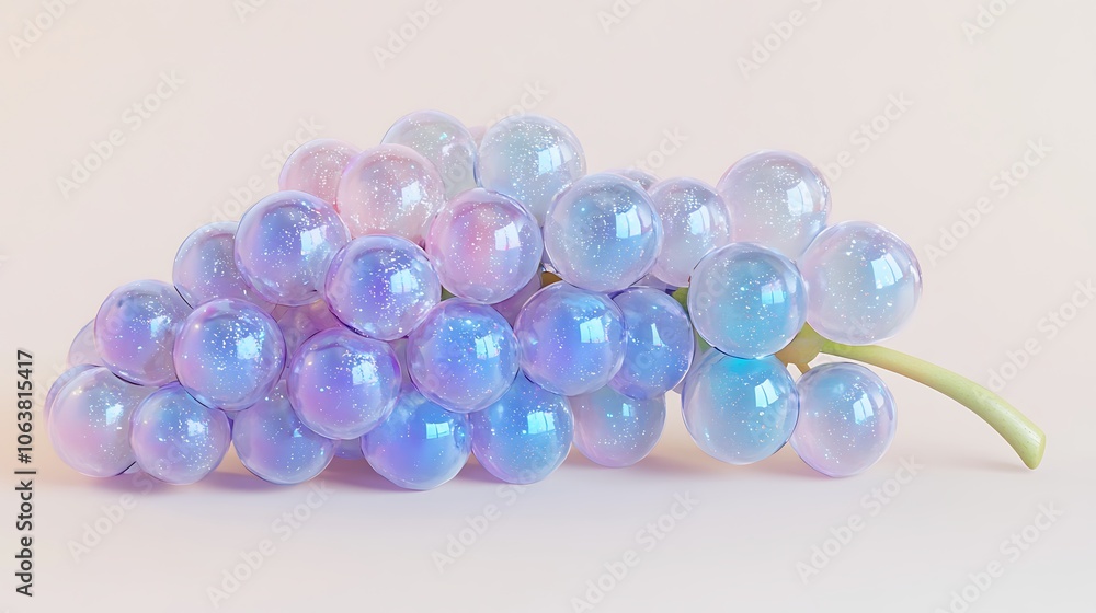 Poster iridescent grape cluster with shiny chrome texture