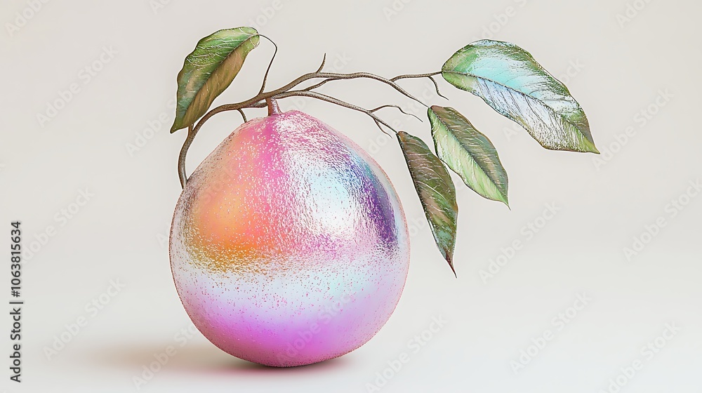 Poster shiny iridescent guava with chrome texture