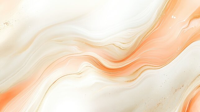 Close-up view of a marbled liquid texture in vibrant apricot crush and opalescent pearl, flowing and blending beautifully for use in contemporary designs.