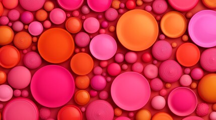 Abstract background of pink, orange, and red 3D circles.