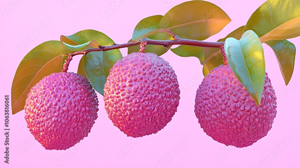 Poster shiny iridescent lychee with chrome texture