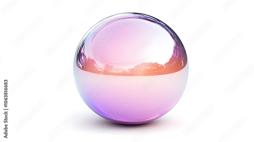Poster iridescent peach sphere with shiny chrome texture