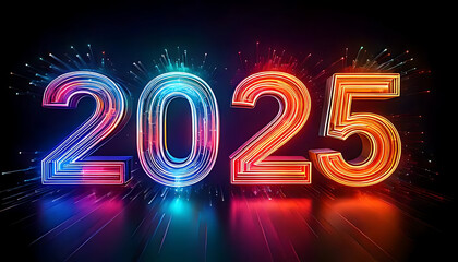 vibrant digital numbers glow colorful lights year