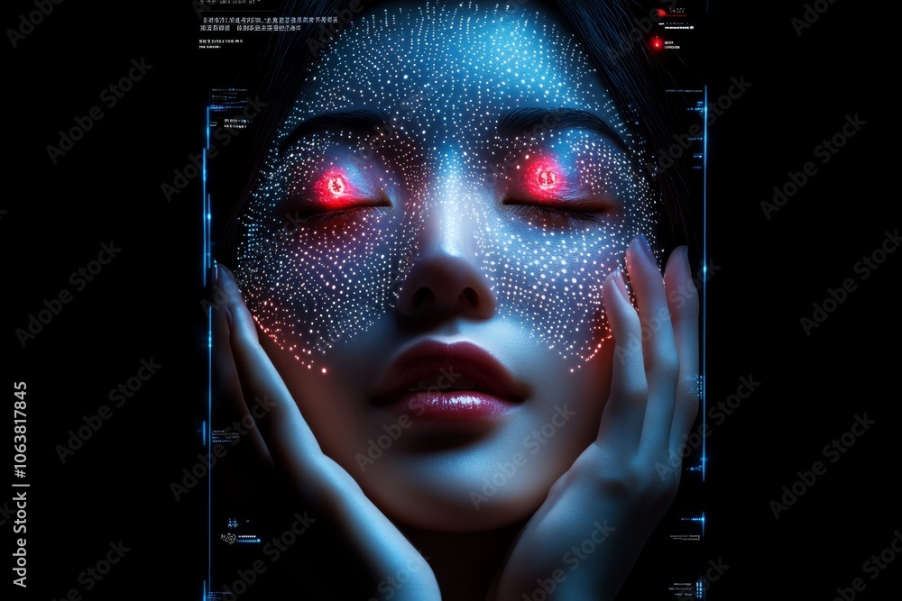 Poster a futuristic confession booth with holographic screens, showing real-time monitoring of emotions as 