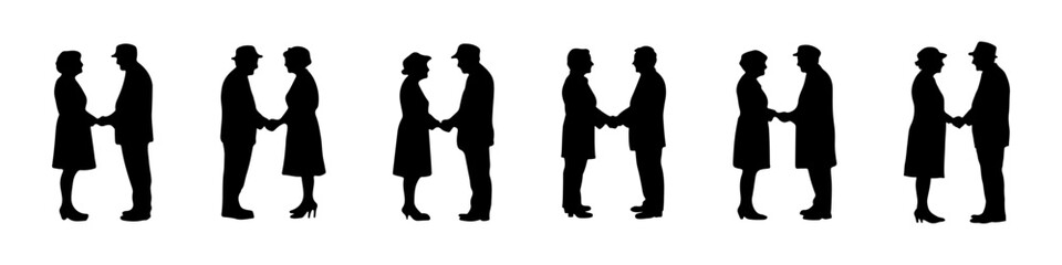 Vector elderly people holding hands silhouette. Old couple holding hands. Senior Couple Silhouettes true love
