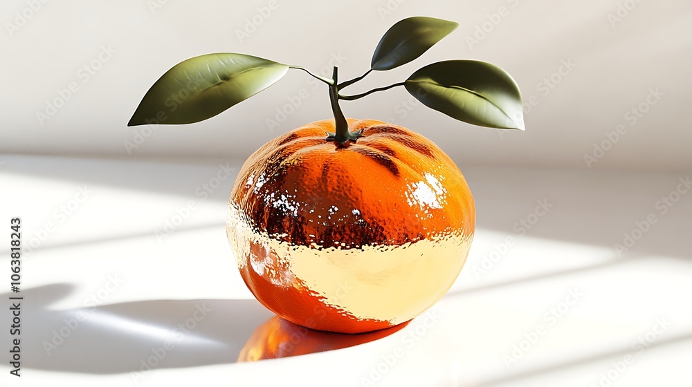 Poster iridescent tangerine with shiny chrome texture