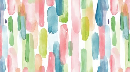 A whimsical abstract watercolor seamless pattern with playful dashes of pink, green, and blue blending into one another, creating an artistic