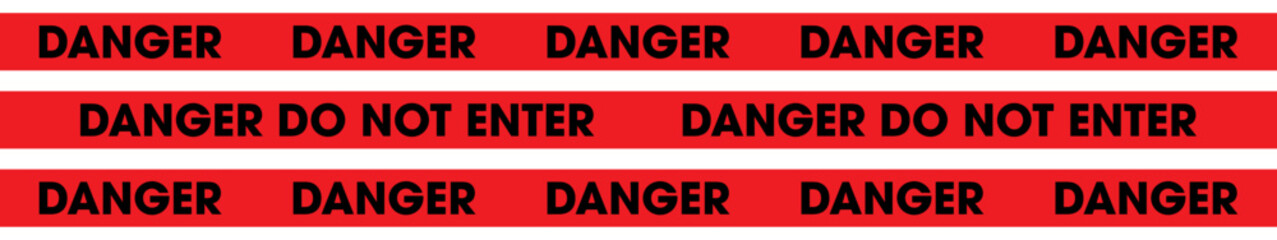 Danger tape. Red tape with black text danger do not enter for industrial safety, road, construction, hazard area. vector illustration.