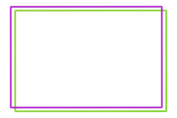 艶がある紫色のフレームが前にある緑色と重なる四角いフレーム
