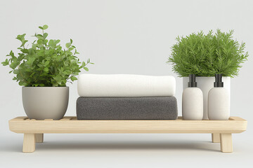 Bathroom essentials with towels and greenery
