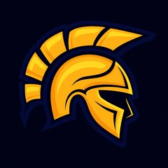 Obraz premium A stylized golden Spartan helmet logo on a dark background.