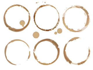 Coffee cup vector stains, Isolated on white coffee stain background, tea ring stamps and splatters Illustration