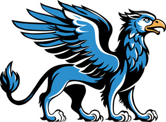 Obraz premium a mythological griffin, half lion and half eagle, stands in profile displaying its majestic wings