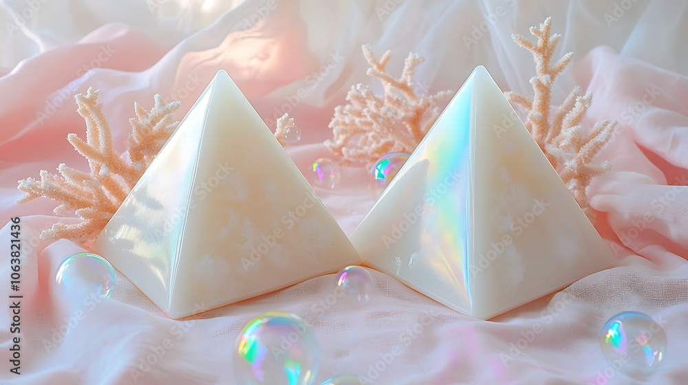 Poster triangular coral boxes with soft light effects