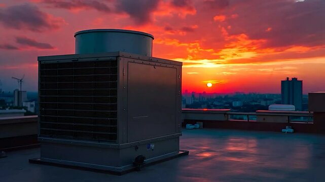 Rooftop AC Unit Against a Dramatic Sunset