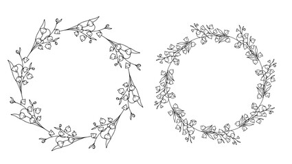 Lily of the Valley Line Art. Trendy floral branches and flowers. Botanical Line Art Spring Collection. Hand drawn line art lily of the valley flowers. Luxury Line Floral Art.