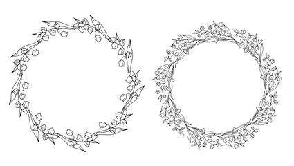 Lily of the Valley Line Art. Trendy floral branches and flowers. Botanical Line Art Spring Collection. Hand drawn line art lily of the valley flowers. Luxury Line Floral Art.