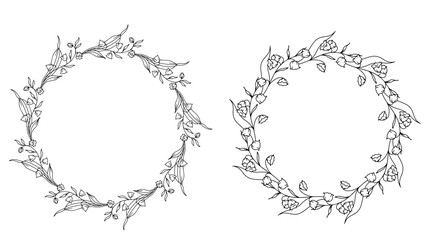 Lily of the Valley Line Art. Trendy floral branches and flowers. Botanical Line Art Spring Collection. Hand drawn line art lily of the valley flowers. Luxury Line Floral Art.