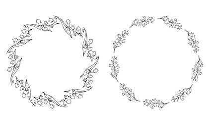 Lily of the Valley Line Art. Trendy floral branches and flowers. Botanical Line Art Spring Collection. Hand drawn line art lily of the valley flowers. Luxury Line Floral Art.