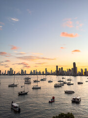city skyline at sunset