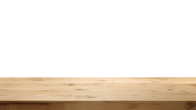 Wood table with perspective view. Wooden desk isolated on transparent background with top front view. Realistic kitchen board vector illustration. Rustic countertop of timber surface, floor, deck