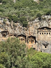 Ancient Lycian tombs built in 400BC along Dalyan River in Turkey