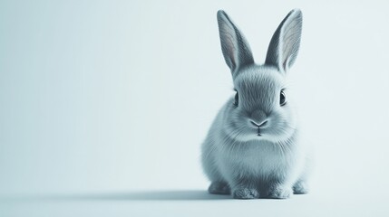 Fototapeta premium Charming Bunny: A cute bunny with long ears, sitting on a minimalist white background, looking directly at the viewer. 