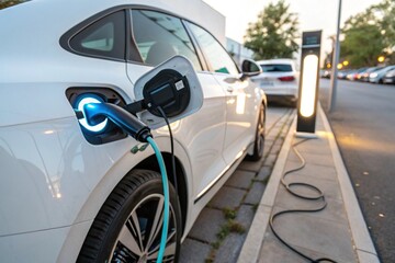 image shows an electric car being charged