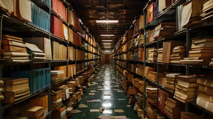 Obraz premium Expansive Library Shelves Filled with Endless Knowledge and Scholarly Tomes