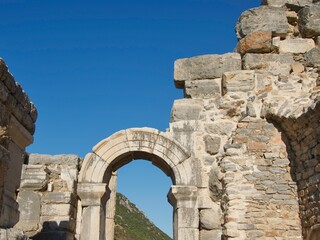 Arched entrance to the courtyard in Ephesus Ruins in Turkey