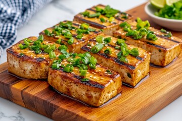 Marinating tofu in a ginger-sesame dressing, with each piece soaking up the vibrant flavors of the marinade