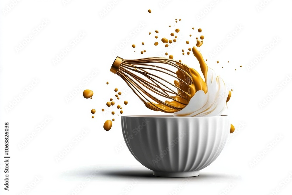 Poster Minimalist outline of a whisk mixing in a bowl, with simple, flowing lines to represent the smooth motion of blending
