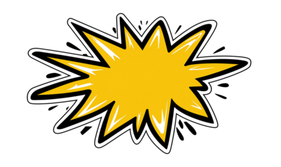 Cartoon yellow explosion with rounded edges and bold black outline, ideal for comic-inspired graphics, attention-grabbing designs, or creative pop art visuals