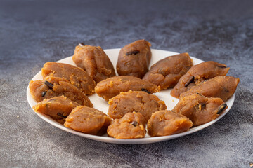 Turkish traditional homemade pine peanut flour halva, Turkish dessert.
