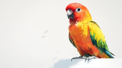 Joyful Parrot: A colorful parrot with a friendly face, perched on a branch and looking directly at the viewer.