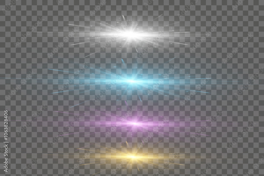 Poster Abstract colored horizontal light with flickering glare and laser effect. For graphic design and game interfaces.