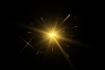 Shining golden star. Light Effect Bright Star, Christmas Star. Gold glowing light explodes.