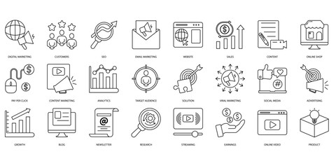 Digital marketing icons set. Set of editable stroke icons.Set of Digital marketing