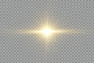 Shining golden star. Light Effect Bright Star, Christmas Star. Gold glowing light explodes.