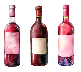 Wine bottles set watercolor clipart isolated